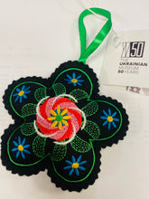 Load image into Gallery viewer, “YM50” embroidered double sided flower ornament exclusively designed and made for The Ukrainian Museum honoring the 50th Anniversary. Made in Ukraine by “Kozhna Zmozhe”, 100% of the sales go directly to The Ukrainian Museum.