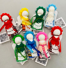 Load image into Gallery viewer, 3 1/2” Pompom Halo Angel Motanka as hanging ornament from Bakhmut Creative Workshop