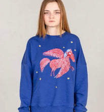 Load image into Gallery viewer, New! Ukrainian Beasts Maria Prymachenko Starry Pegasus Flying Horse Blue Sweatshirt Unisex
