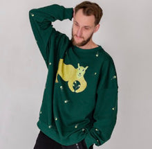 Load image into Gallery viewer, New! Ukrainian Beasts Maria Prymachenko Kind Lion Pine Green Sweatshirt Unisex