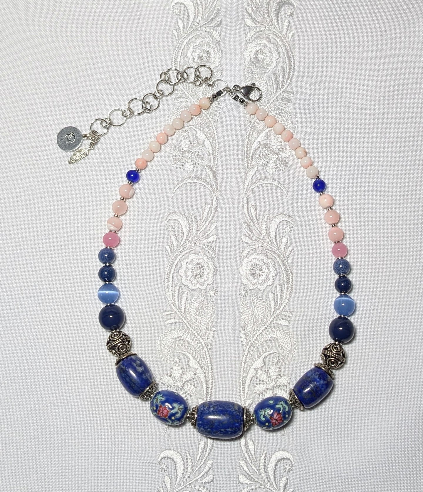 New ! Olena Labunka necklace of vintage ceramic beads,lapis lazuli beads #7