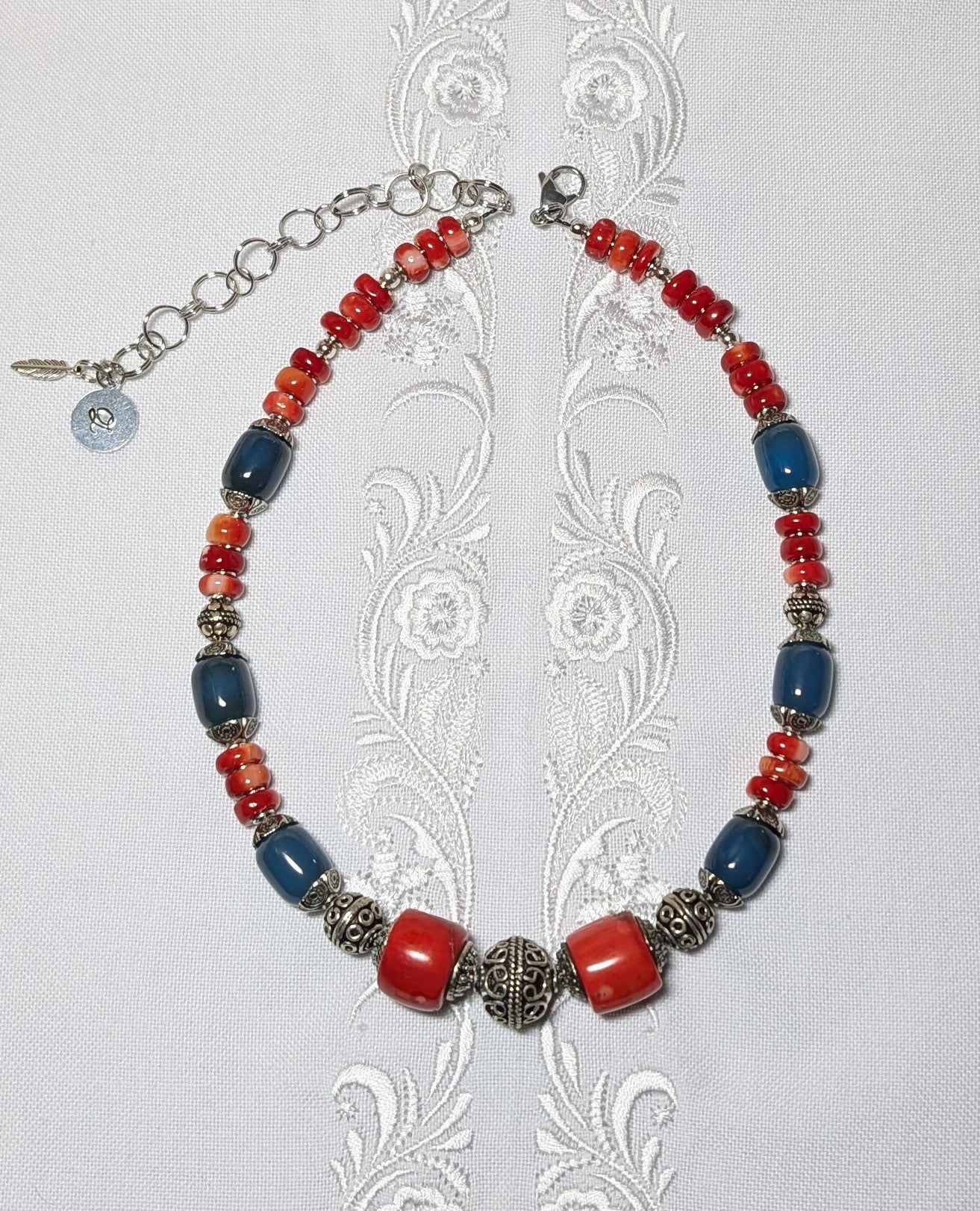 New! Olena Labunka necklace of bamboo coral and blue glass beads  # 14
