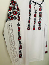 Load image into Gallery viewer, Blouse Embroidered Womens  red,black on white  # 297
