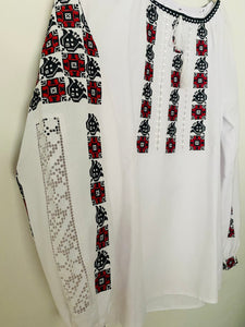 Blouse Embroidered Womens  red,black on white  # 297