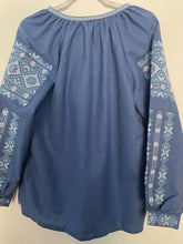 Load image into Gallery viewer, Blouse Embroidered Womens chambray with shades of blue and white    #340
