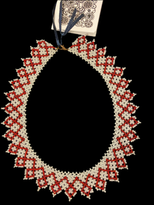 Bakhmut 1 " wide Gerdan collar of pearlized white & red beads
