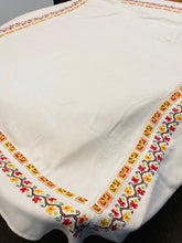 Load image into Gallery viewer, Vintage large ivory embroidered tablecloth  65&quot; x 58&quot;
