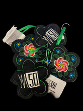 Load image into Gallery viewer, “YM50” embroidered double sided hanging flower ornament exclusively designed and made for The Ukrainian Museum honoring the 50th Anniversary. Made in Ukraine by “Kozhna Zmozhe”and 100% of the sales go directly to The Ukrainian Museum.
