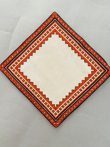 Embroidered  Vintage orange/green/black  Servetka   7 1/2" x 7 1/2"