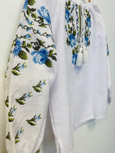 Load image into Gallery viewer, Girls Embroidered white blouse with blue roses  # 55
