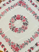 Load image into Gallery viewer, Embroidered Vintage Linen Tablecloth  48&quot; x 48&quot; square with fringe
