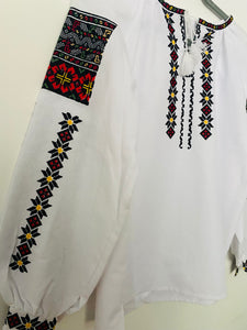 Womens Embroidered white blouse with stars & multicolor on sleeves   # 99
