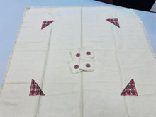 Load image into Gallery viewer, Embroidered Linen Tablecloth  42" x 42"  square with fringe
