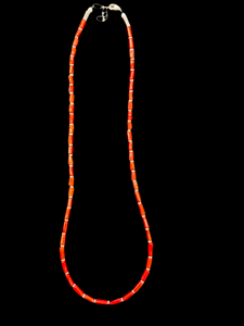 Nina Lapchyk 18” smooth cut coral tubes necklace with silver spacers # 16