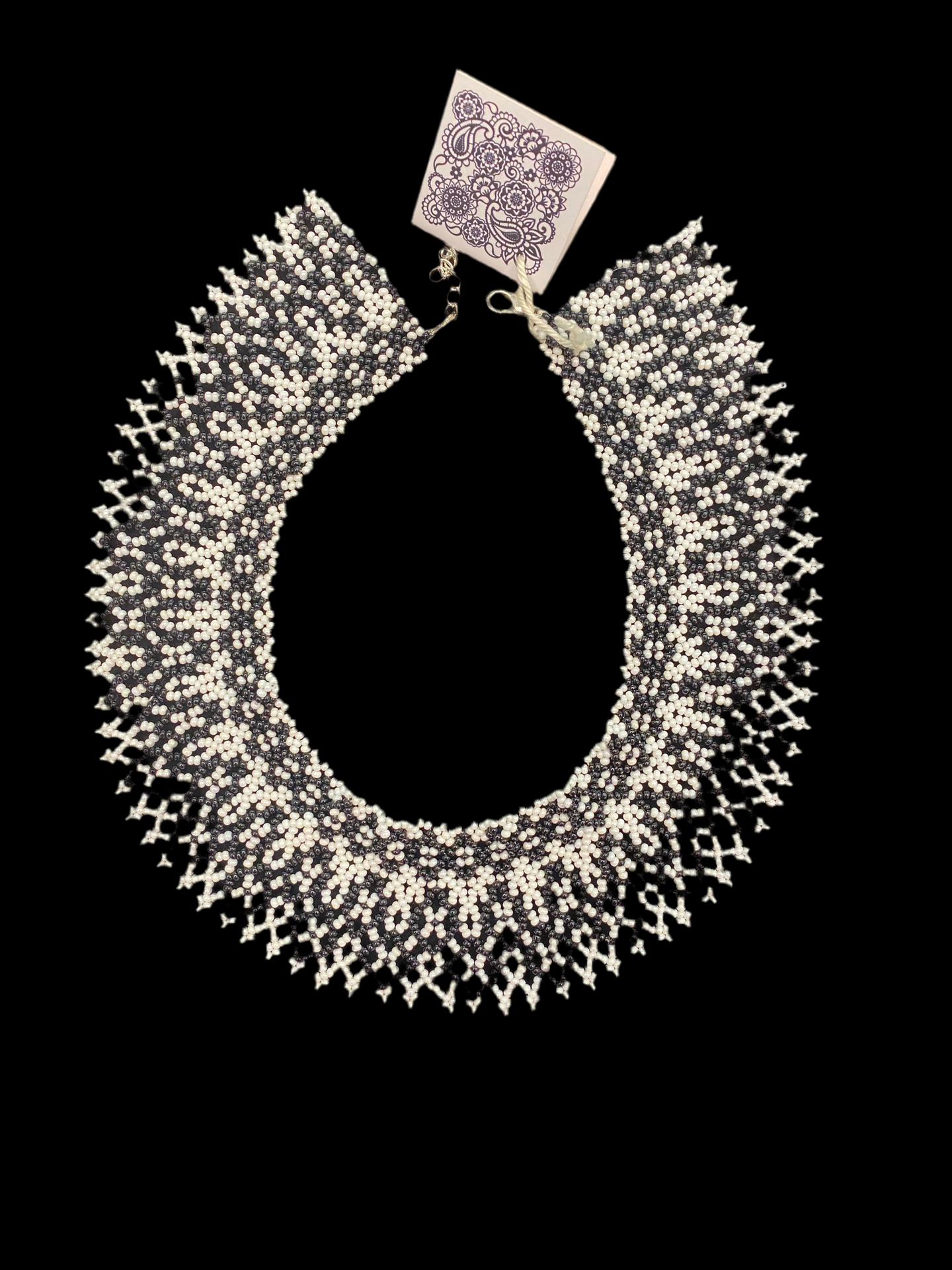 Bakhmut 2” wide Gerdan collar of black and white seed beads