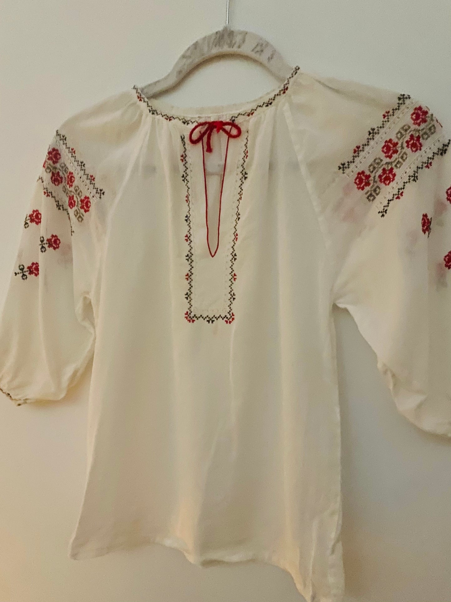 Girls Embroidered cotton voile blouse with delicate front and sleeve embroidery # 120