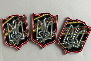 Wooden Tryzub magnet with painted embroidery design  2" x 2.5"