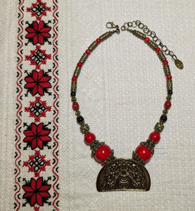 New ! Olena Labunka single red beads,with traditional Lunula pendant #3