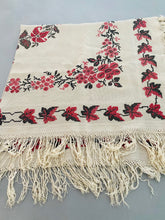 Load image into Gallery viewer, Embroidered Vintage Linen Tablecloth  48&quot; x 48&quot; square with fringe
