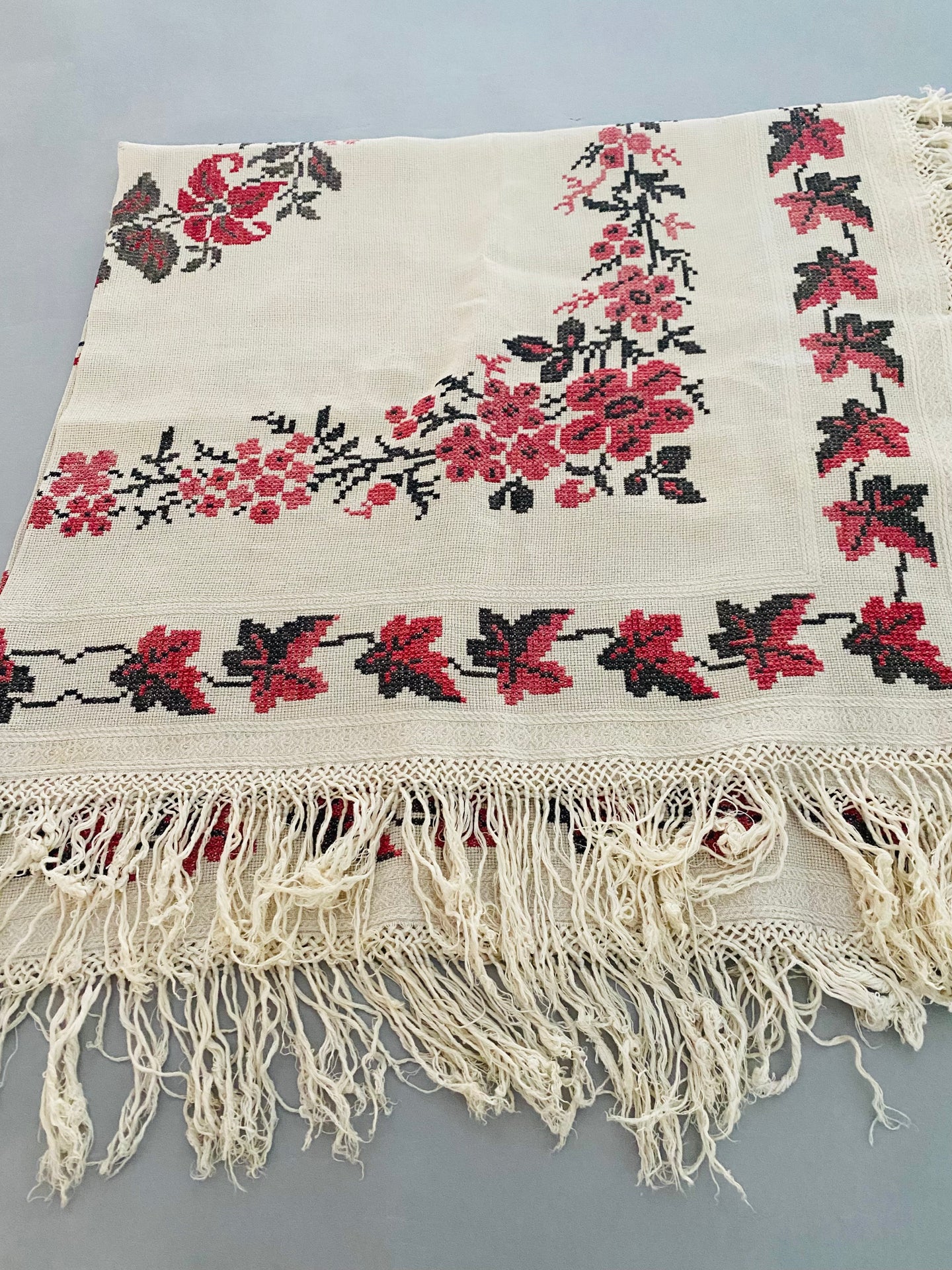 Embroidered Vintage Linen Tablecloth  48