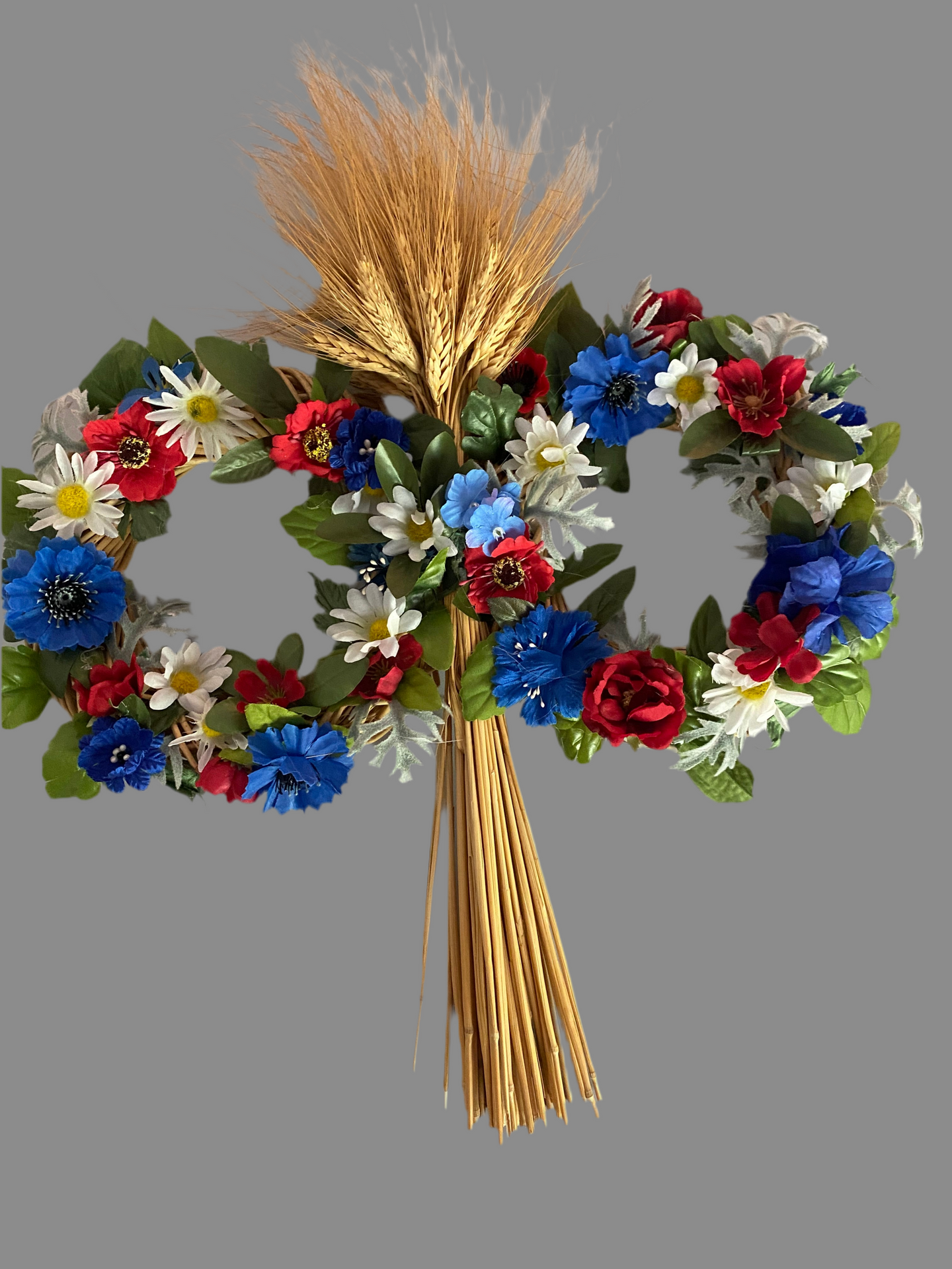 Large double ring multicolor wreath with center wheat bundle 20