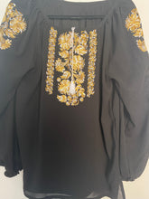 Load image into Gallery viewer, Blouse Embroidered Womens Black with gold flowers   #287
