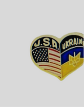 Load image into Gallery viewer, Ukrainian /American flag lapel pin, Ukrainian/American heart pin
