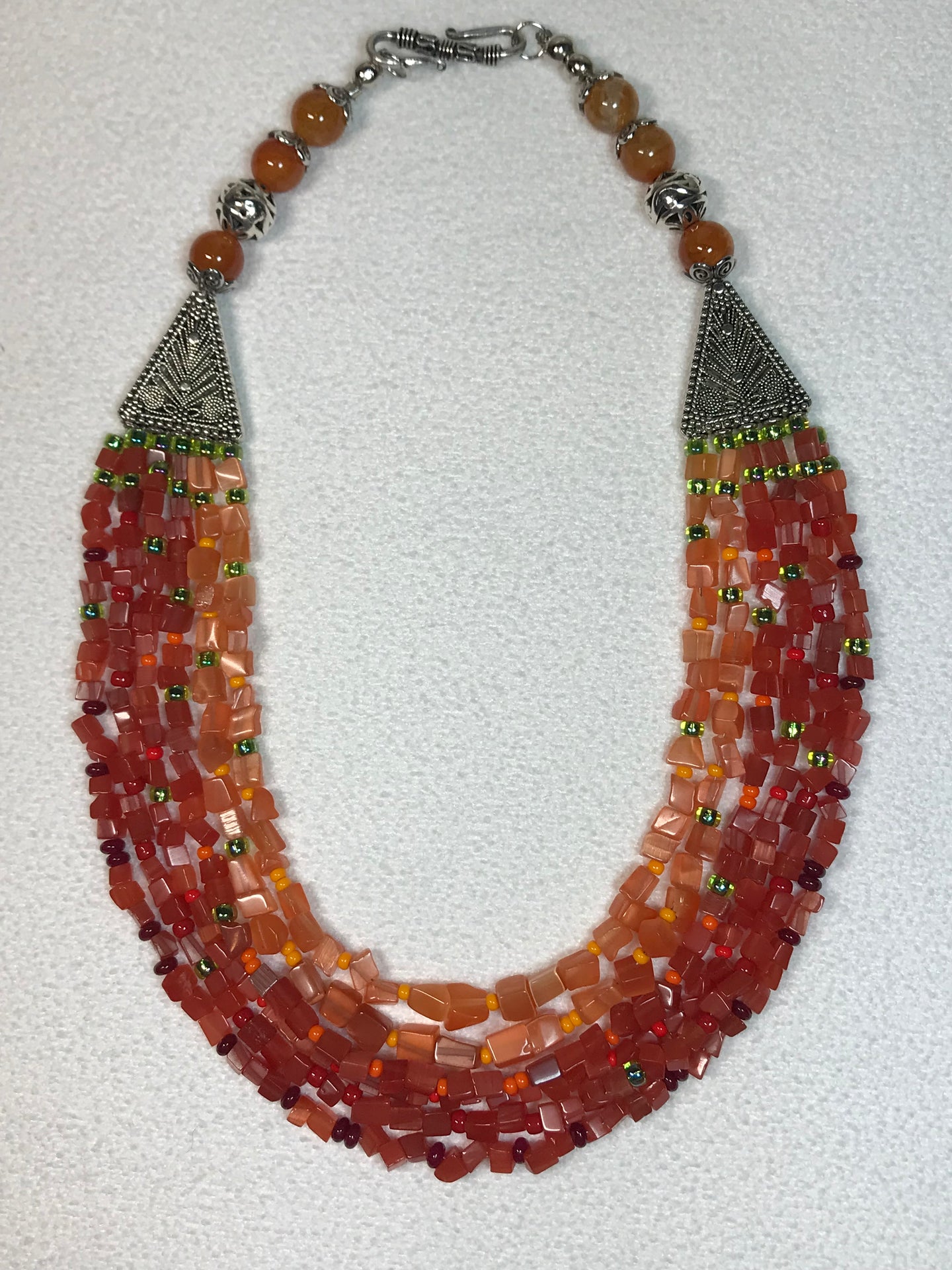 New! New! Yara Litosch two tones of orange glass chips with seed beads topped with crackle agate. #14