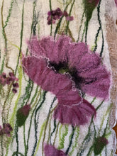 Load image into Gallery viewer, Nina Lapchyk  Nona  Wool Felt White Scarf with violet-pink Maky(poppies) with fringe  #406
