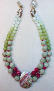 Yara Litosch  double strand,matte carves amazonite,agate bead necklace  # 87