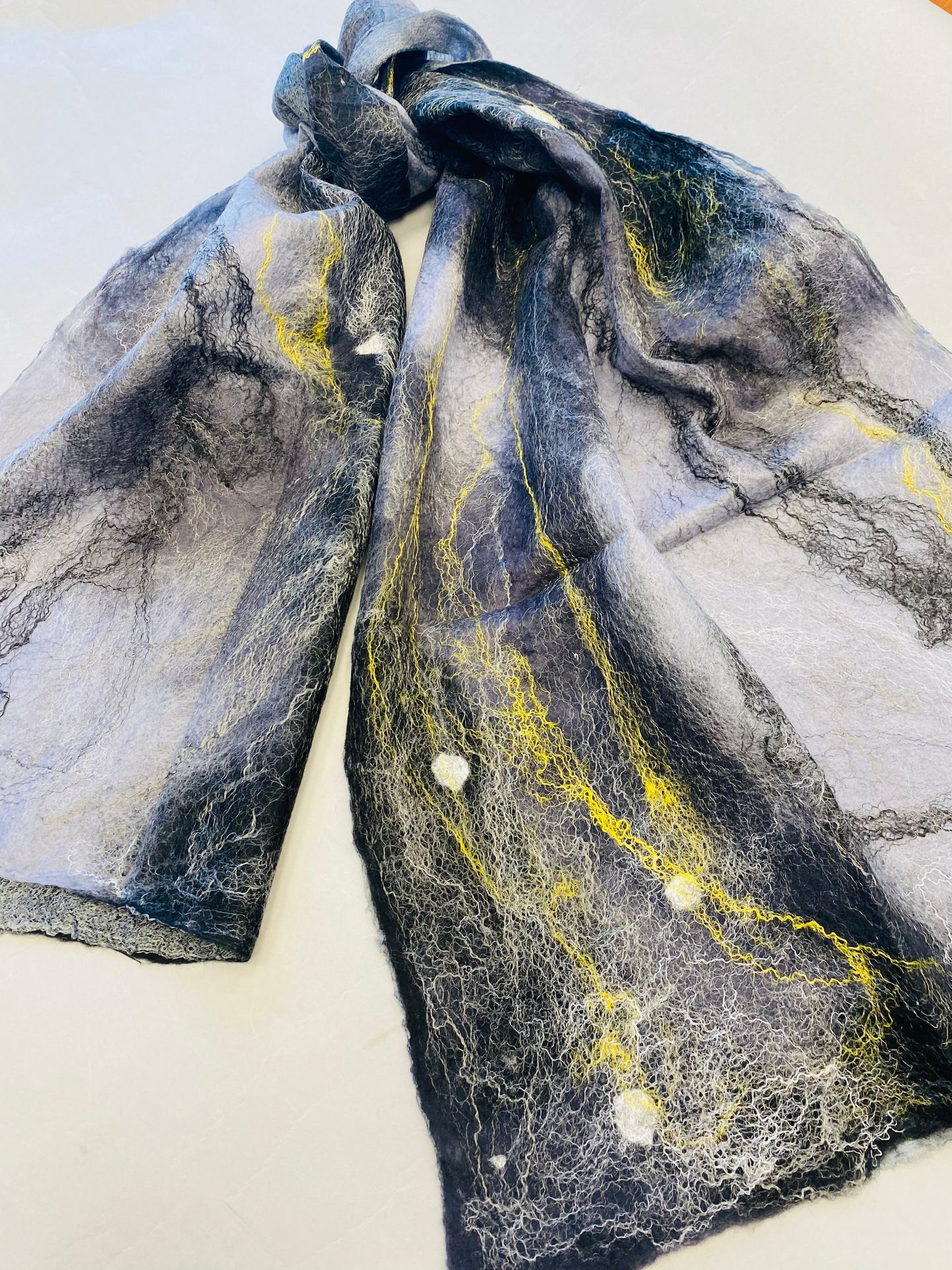 Nina Lapchyk Gray Nona Felt/Silk  Scarf  #375