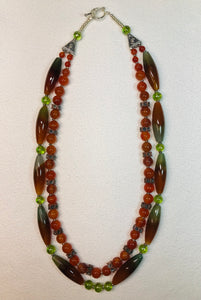 Yara Litosch double strand almond shaped two tone & green glass bead necklace