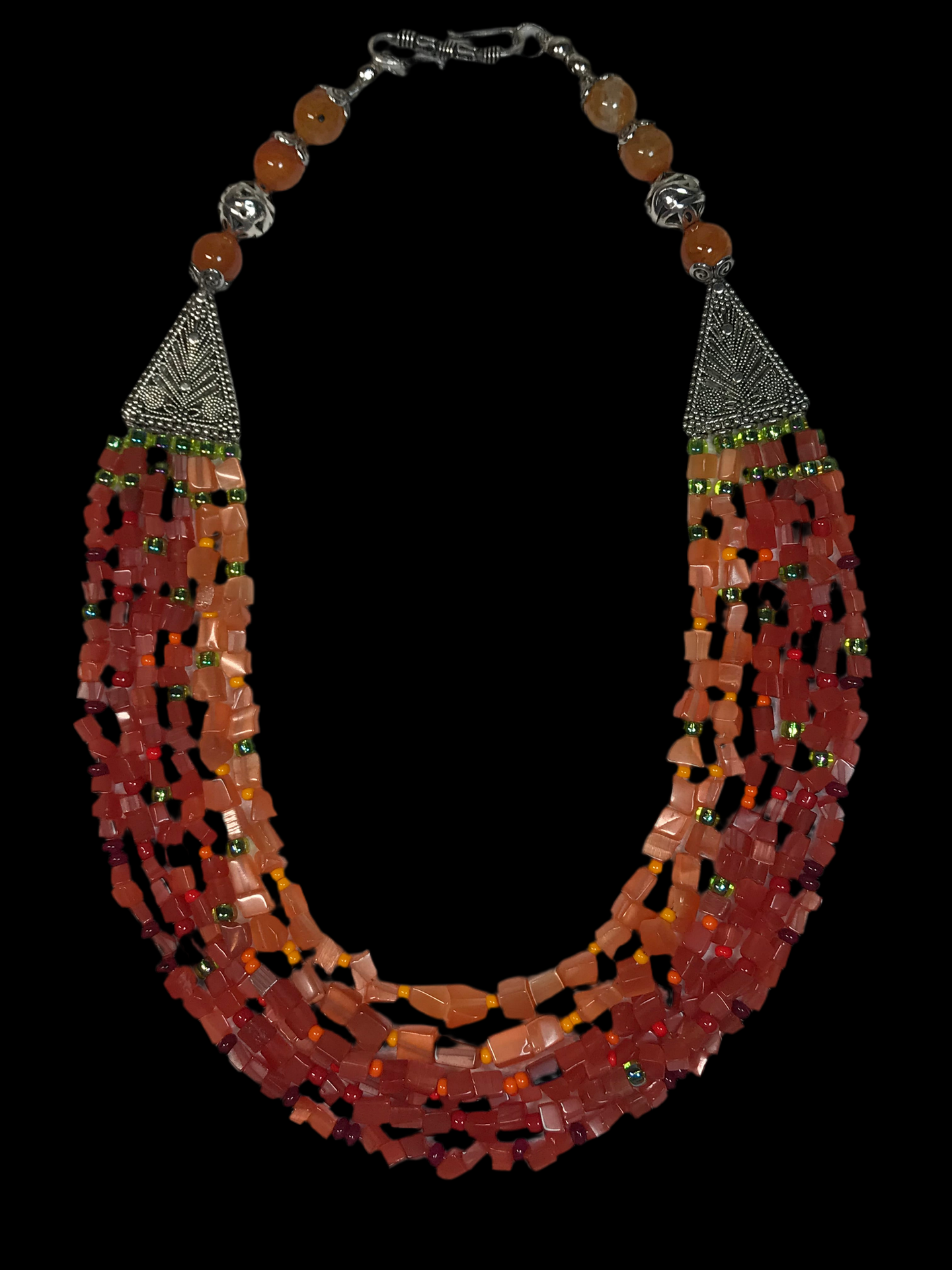 New! New! Yara Litosch two tones of orange glass chips with seed beads topped with crackle agate  #14