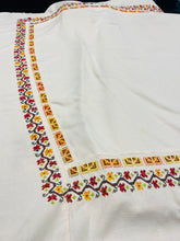 Load image into Gallery viewer, Vintage large ivory embroidered tablecloth  65&quot; x 58&quot;
