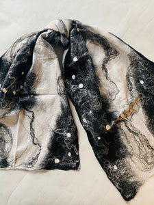 Nina Lapchyk Black Nona Felt Scarf with Graphic Design  #410