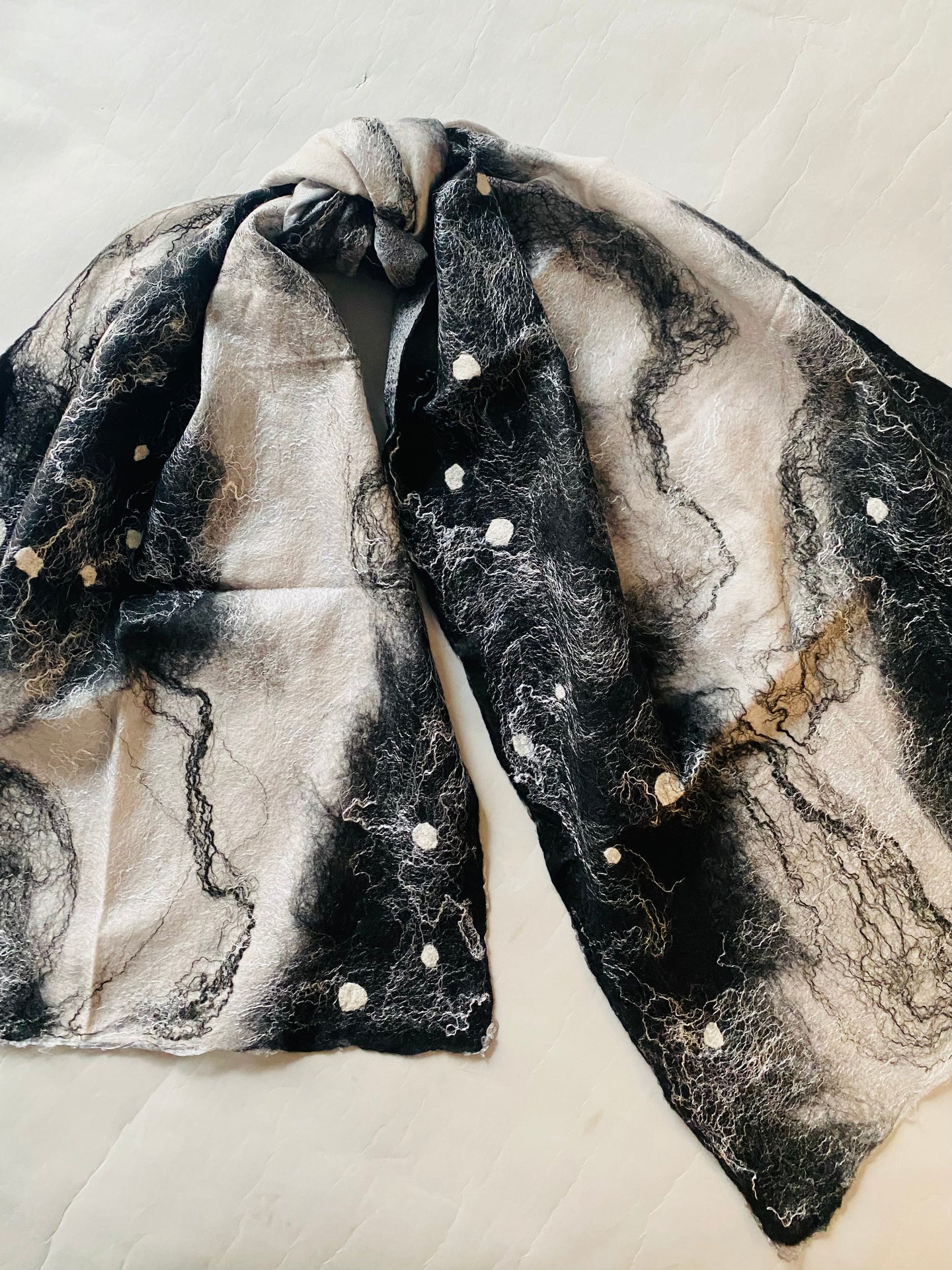 Nina Lapchyk Black Nona Felt Scarf with Graphic Design  #410