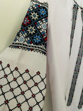 Load image into Gallery viewer, Womens Embroidered white blouse with blue,red and black embroidery #395
