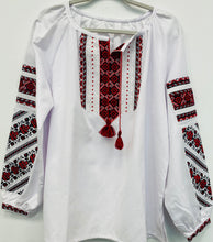 Load image into Gallery viewer, Blouse Embroidered Womens  red ,black on white  # 297
