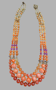 Yara Litosch triple strand semi precious polished & matte stone necklace  #70