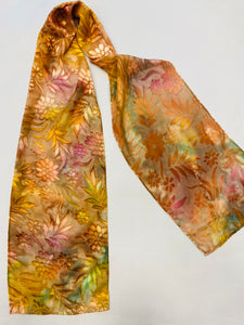 Nina Lapchyk  Burnout Silk Oblong Scarve with multicolor velvet flowers, leaves  54”x10”