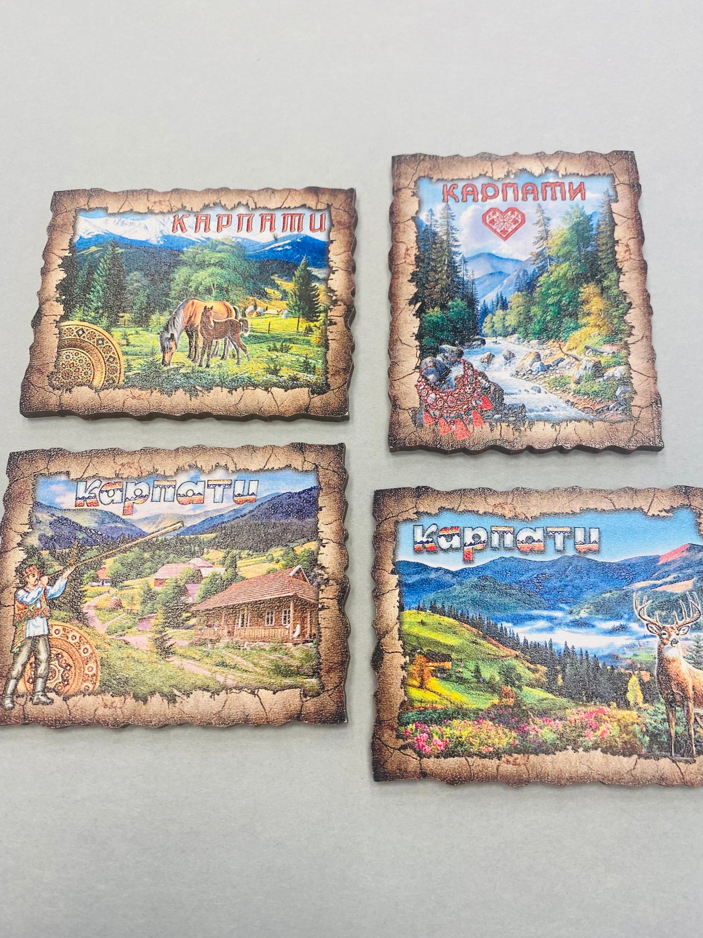 Wooden Scenic Karpaty magnet with painted design  2