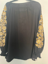 Load image into Gallery viewer, Blouse Embroidered Womens Black with gold flowers   #287
