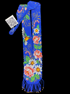 Bakhmut long  23” multicolor blue with florals Gerdan with fringe at bottom