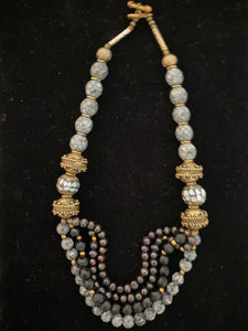 Yara Litosch  19'single strand of faceted grey beads with center multi bead strand necklace # 18