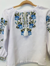Load image into Gallery viewer, Girls Embroidered white blouse with blue roses  # 55

