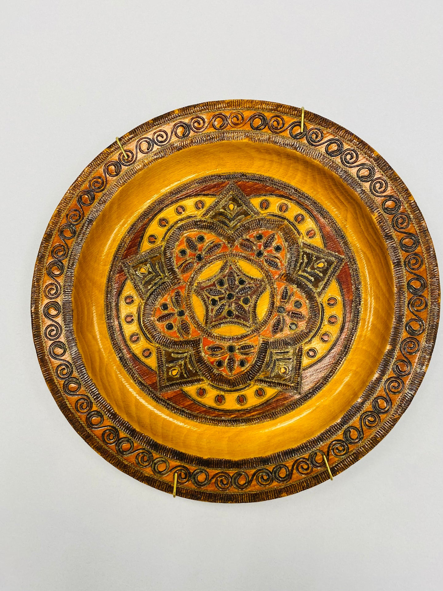 Wooden Plate Carved    9” in diameter style#19