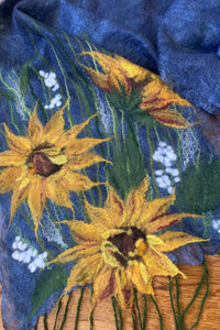 Nina Lapchyk Nona Dark Blue Felt with yellow sunflowers Scarf  #367