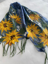Load image into Gallery viewer, Nina Lapchyk Nona Dark Blue Felt with yellow sunflowers Scarf  #367
