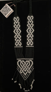 Bakhmut long  23” Gerdan black and white beads with fringe on bottom