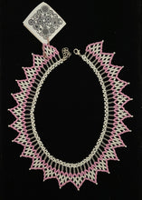 Load image into Gallery viewer, Bakhmut 1 1/2&quot; wide Gerdan collar of clear and white beads with blue or pink edging.
